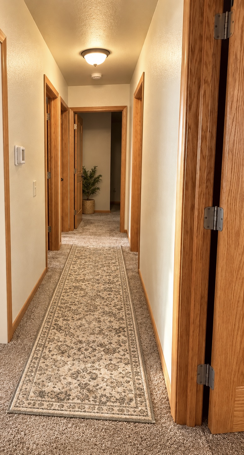 Carpeted hallway between bedrooms at 700 Beech Street, Gillette WY